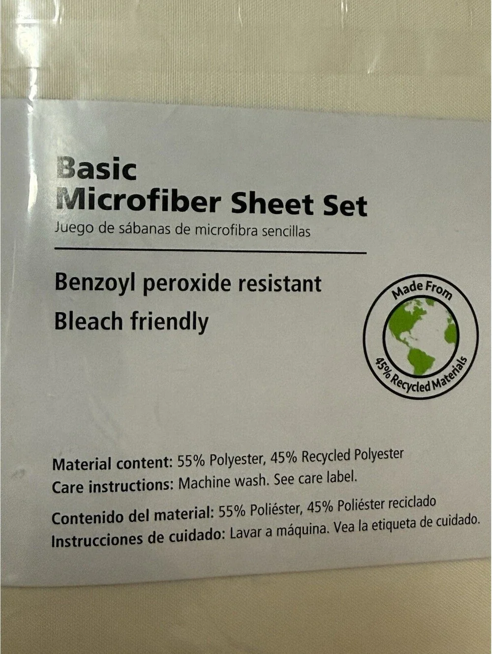 NEW Sealed Mainstays Basic Microfiber Twin 3-Piece Sheet Set, Fresh Ivory Color